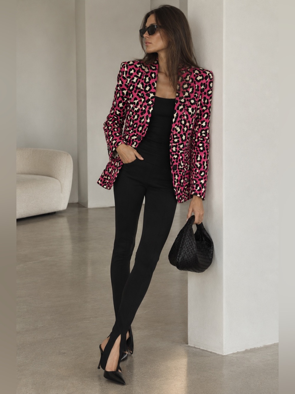 Bottega Veneta Pink Black Cream Leopard Print Blazer